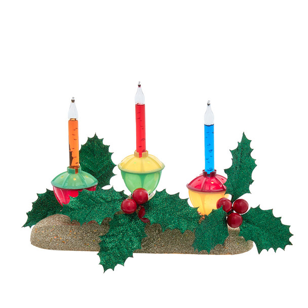 6.9" HOLLY BERRY AND GREENERY WITH GOLD BASE 3 BUBBLE LIGHT TABLE PIECE - UL2321