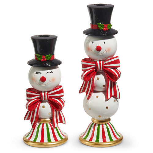 HAPPY SNOWMAN CANDLESTICKS - SET OF 2 - 4512107