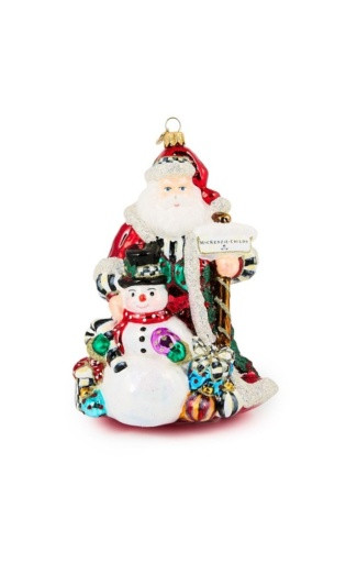 SANTA AND SNOWMAN GLASS ORNAMENT - MADE IN POLAND - 53913-2322