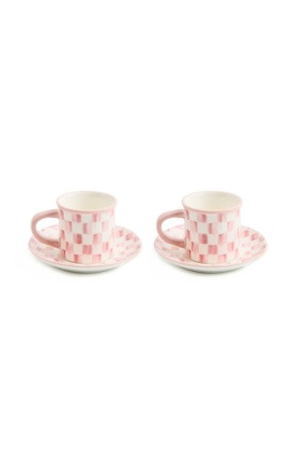 ROSY CHECK STONEWARE ESPRESSO CUP AND SAUCER - SET OF 2 - 41814-740