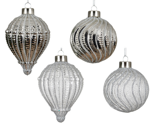 SILVER WHITE GLASS BAUBLE - 071080