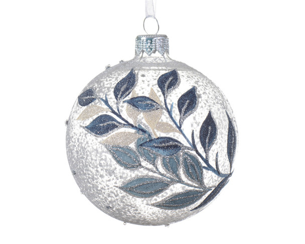 BLUE LEAF GLASS BAUBLE - 138038