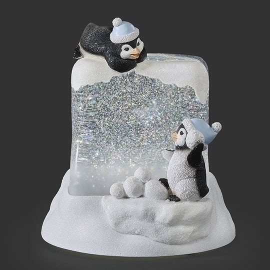 7" LIGHTED SWIRL PENGUINS ON ICE CUBE - 138235