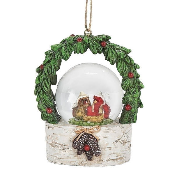3.5" CARDINAL ORNAMENT WREATH WITH HOLY FAMILY - 138131
