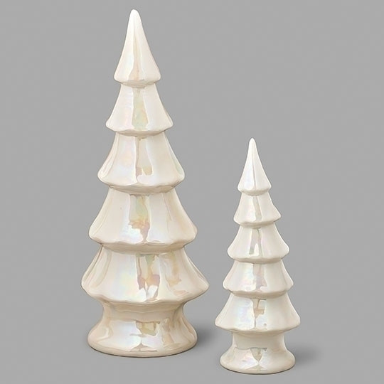 IRIDESCENT WHITE TREE FIGURES SET OF 2 - 138619