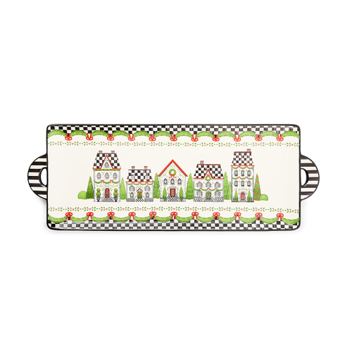 HOLLY VILLAGE CERAMIC RECTANGULAR PLATTER - 35509-1414
