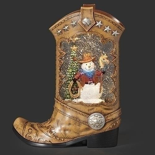 LIGHTED SWIRL BOOT WITH COWBOY SNOWMAN WATER GLOBE - 137000