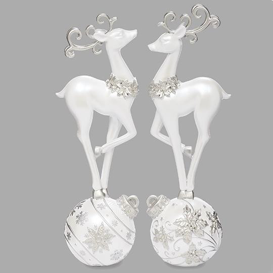 STYLIZED DEER WHITE AND GOLD TABLE TOP SET OF 2 - 139016