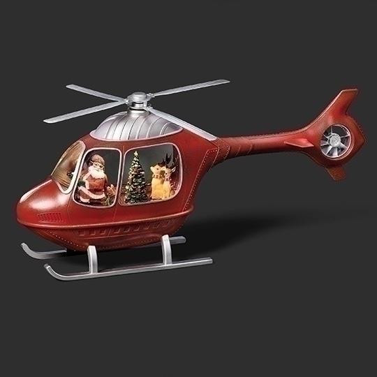 LIGHTED MUSICAL HELICOPTER WITH SANTA AND REINDEER WATER GLOBE - 139132