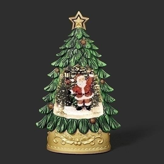 LIGHTED SWIRL MINI TREE WITH SANTA SCENE WATER GLOBE - 139249