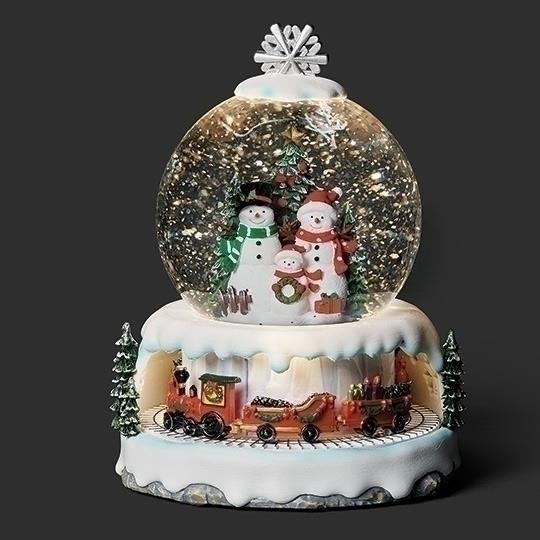 LIGHTED MUSICAL SNOWMAN DOME WITH ROTATING TRAIN BASE SWIRL - 139265