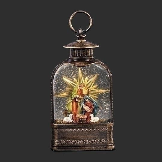 LIGHTED SWIRL LANTERN WITH HOLY FAMILY AND STAR WATER GLOBE - 139267