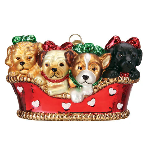 PUPPIES IN A BASKET ORNAMENT - 12700