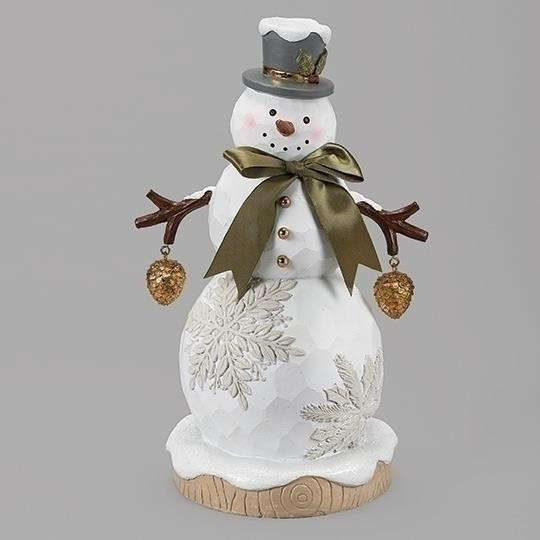 SNOWMAN HOLDING GOLD PINECONES FIGURE - 139494