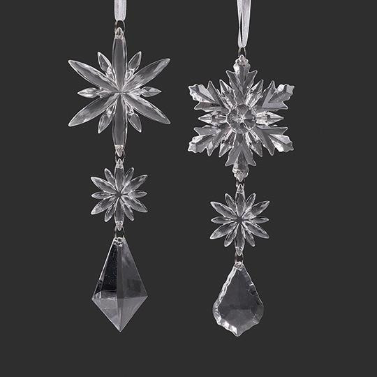 SNOWFLAKE ORNAMENT 2PC SET CLEAR ACRYLIC - 139515