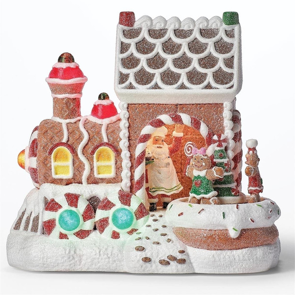 LED MUSICAL GINGERBREAD TRAIN WITH ROTATING KIDS - 139618