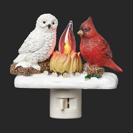 LIGHTED CARDINAL AND OWL CAMPFIRE NIGHT LIGHT - 160431