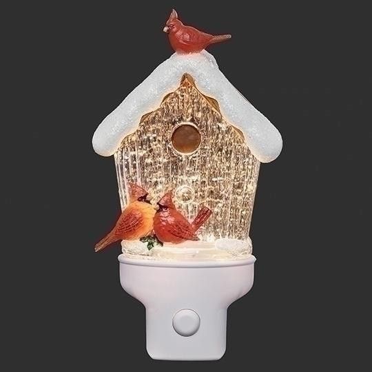 LED SWIRL CARDINALS ON BIRD HOUSE NIGHT LIGHT - 160515