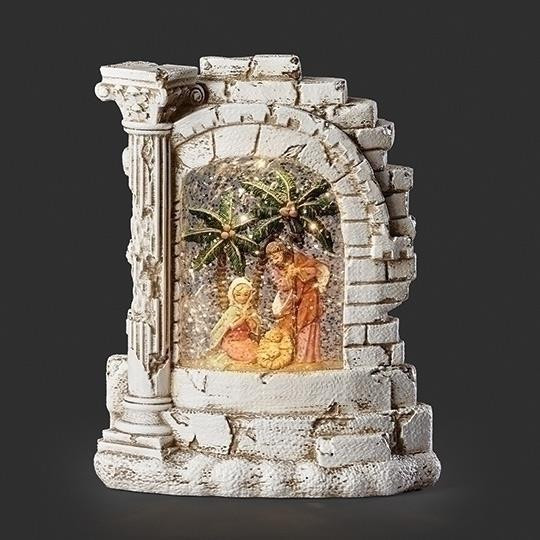 LED SWIRL BETHLEHEM HOLY FAMILY WATER GLOBE - 58752