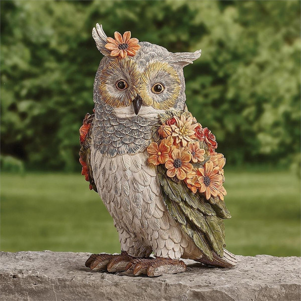 OWL WITH FLOWERS GARDEN STATUE - 14261
