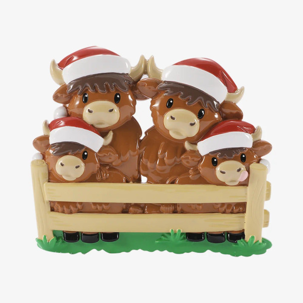 FAMILY OF 4 HIGHLAND COW ORNAMENT - OR3198-4