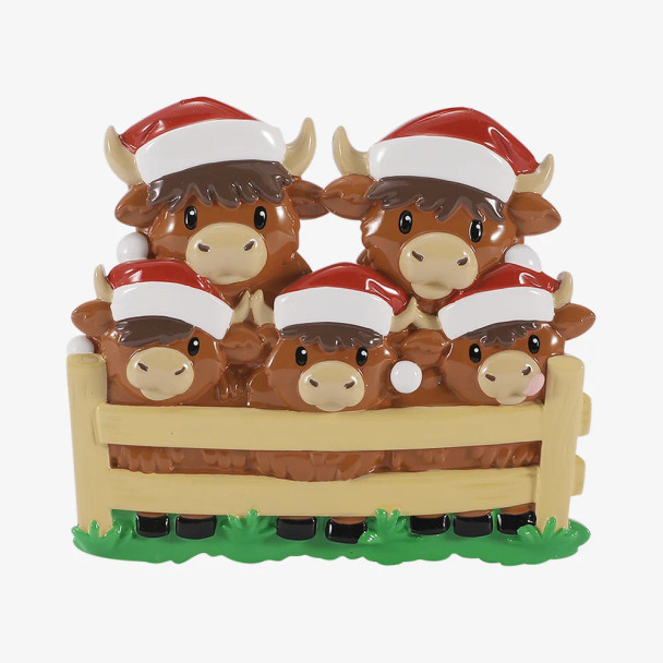 FAMILY OF 5 HIGHLAND COW ORNAMENT - OR3198-5