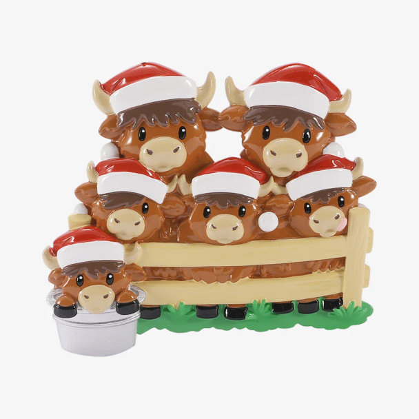 FAMILY OF 6 HIGHLAND COW ORNAMENT - OR3198-6