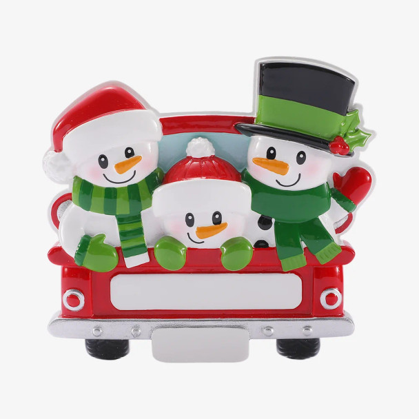FAMILY OF 3 SNOWMEN IN RED TRUCK ORNAMENT - OR3081-3
