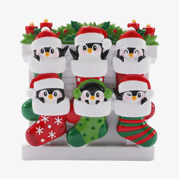 FAMILY OF 6 PENGUINS IN MISMATCHED STOCKINGS ORNAMENT - OR3084-6