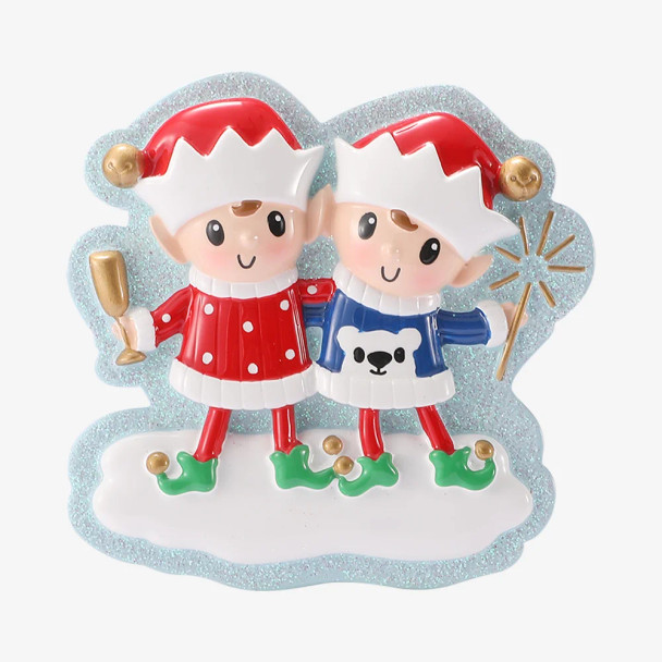 FAMILY OF 2 ELVES IN SWEATERS ORNAMENT - OR3086-2
