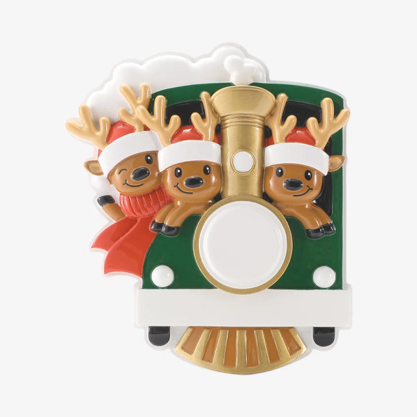 FAMILY OF 3 REINDEER ON CHRISTMAS TRAIN ORNAMENT - OR3087-3