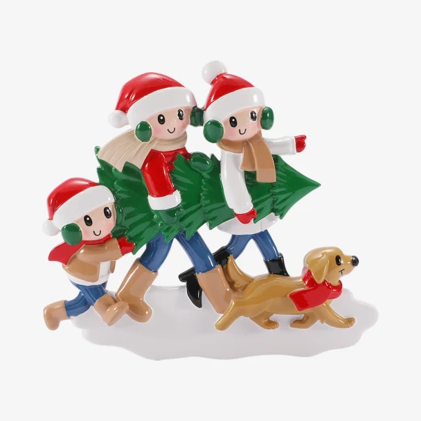 FAMILY OF 3 TREE TRADITION WITH DOG ORNAMENT - OR3088-3