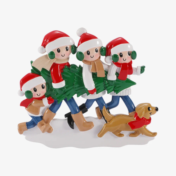 FAMILY OF 4 TREE TRADITION WITH DOG ORNAMENT - OR3088-4