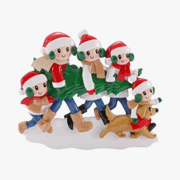 FAMILY OF 5 TREE TRADITION WITH DOG ORNAMENT - OR3088-5