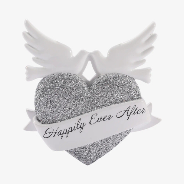 HAPPILY EVER AFTER WEDDING HEART WITH DOVES ORNAMENT - OR3099