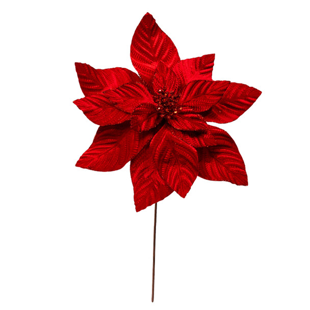 22 INCH RED VELVET POINSETTIA STEM - C0493