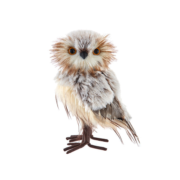 BROWN/CREAM STANDING OWL ORNAMENT - C2544