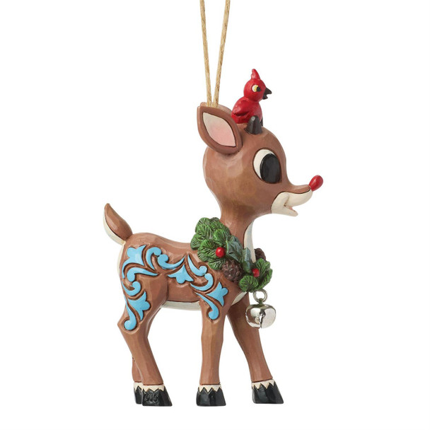 RUDOLPH WITH WREATH AROUND NECK ORNAMENT - JIM SHORE - 6019113