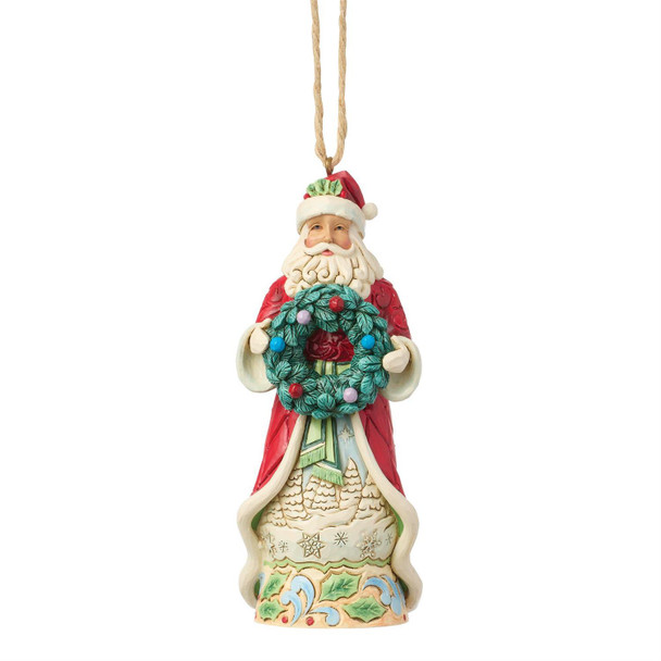 SANTA HOLDING WREATH ORNAMENT - JIM SHORE - 6019276