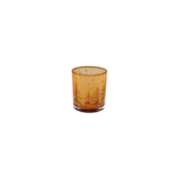 GLASS TEALIGHT WITH LASER ETCHED DEER AND TREES - XT0952