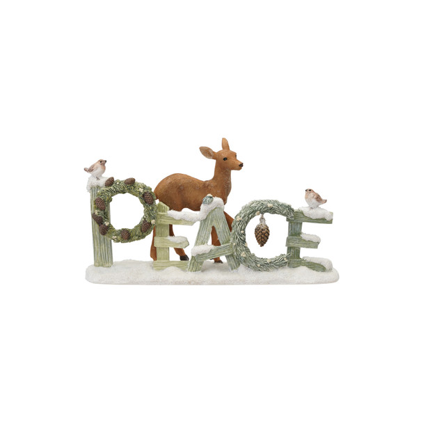 RESIN "PEACE" SIGN WITH WREATHS AND FIGURES -  XT1896