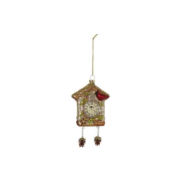 HAND PAINTED MERCURY GLASS CUCKOO CLOCK ORNAMENT - XT2328
