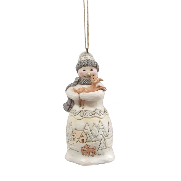 WOODLAND SNOWMAN HOLDING FAWN ORNAMENT - JIM SHORE -  6019319