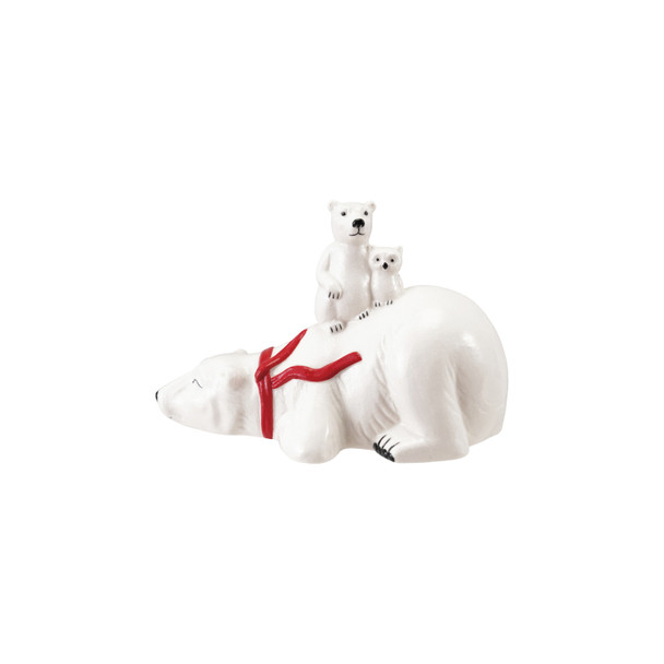STONEWARE POLAR BEAR WITH CUB AND OWL - XT0365