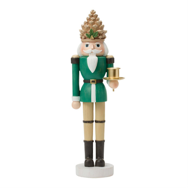 WOODGRAIN NUTCRACKER WITH PINECONE HAT - 6019706