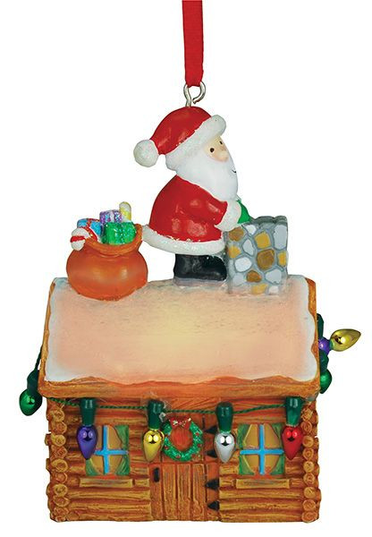 LEAVENWORTH LIGHT UP SANTA ON LOG CABIN ORNAMENT - 874-70