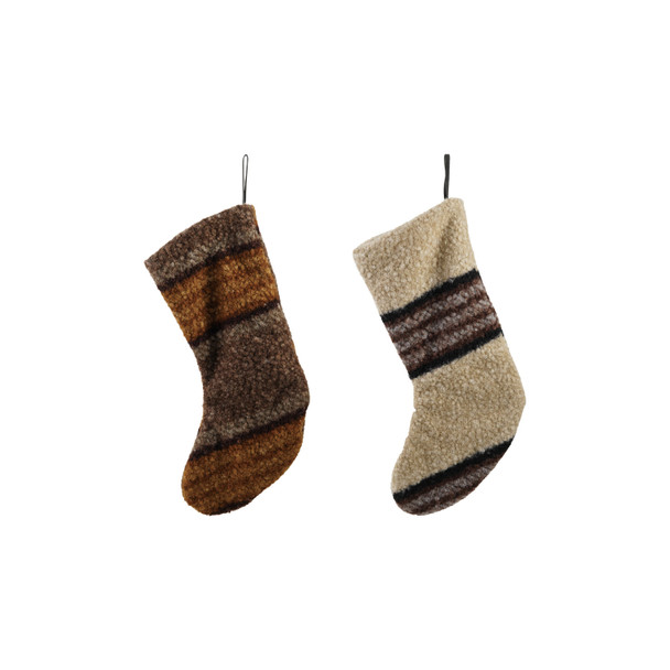 FABRIC FAUX SHERPA STOCKING WITH STRIPES - XT1803A