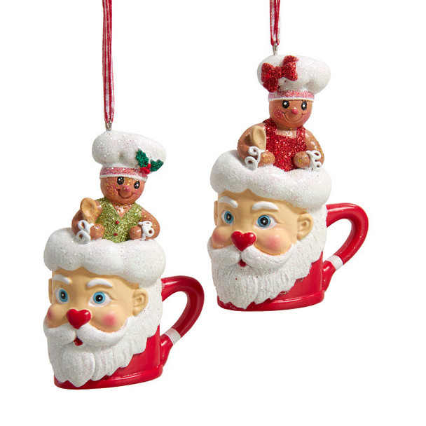 4" GINGERBREAD IN SANTA MUG ORNAMENT - H5713