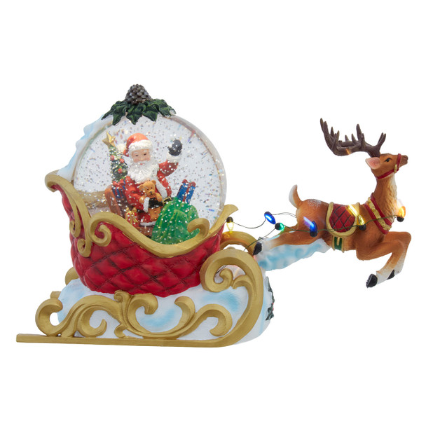 MUSICAL LIGHTED USB SANTA ON SLEIGH WITH MOVING DEER TABLE PIECE - JEL2415