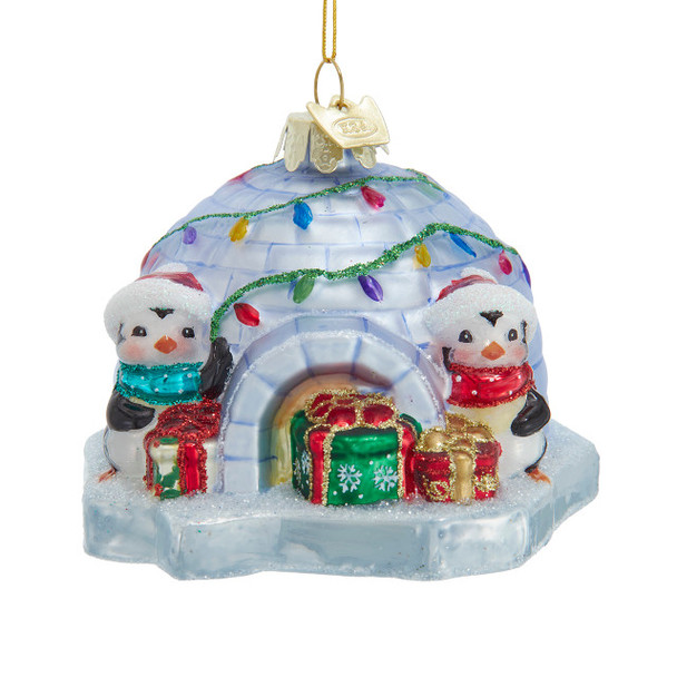 GLASS IGLOO WITH PENGUINS AND GIFTS - NBX0221